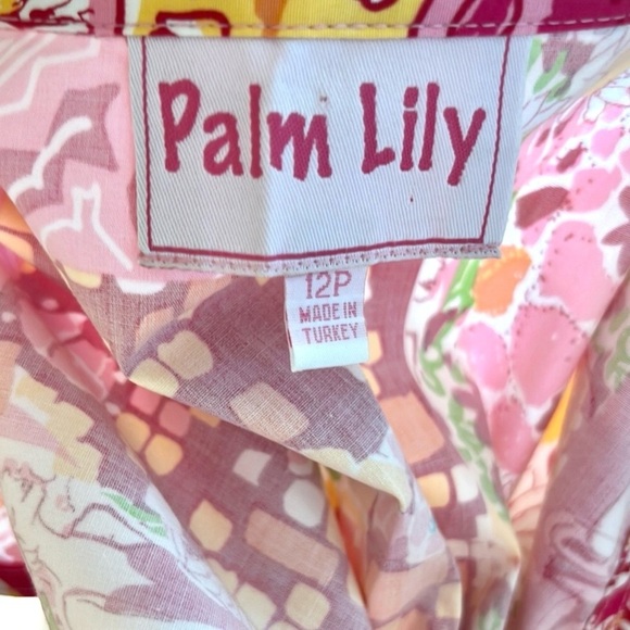 Palm Lily,Made in Turkey!Colorful Floral Dress,EUC,Button-Front,Stretch Size 12P - Picture 2 of 9